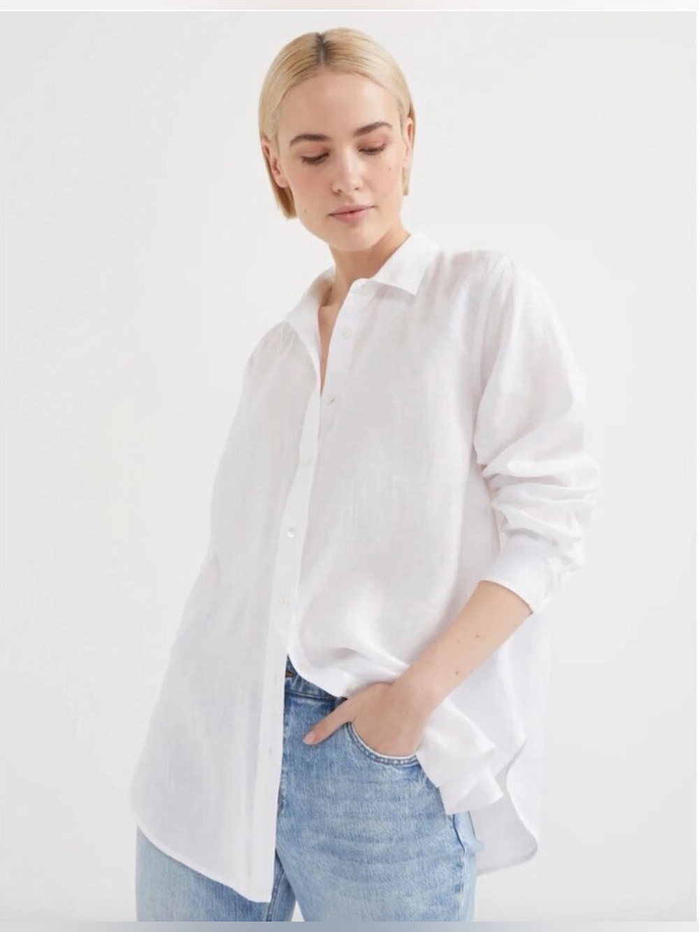 NWT H&M Lightweight Linen Button Down Shirt Sheer White Women's Xtra Small
